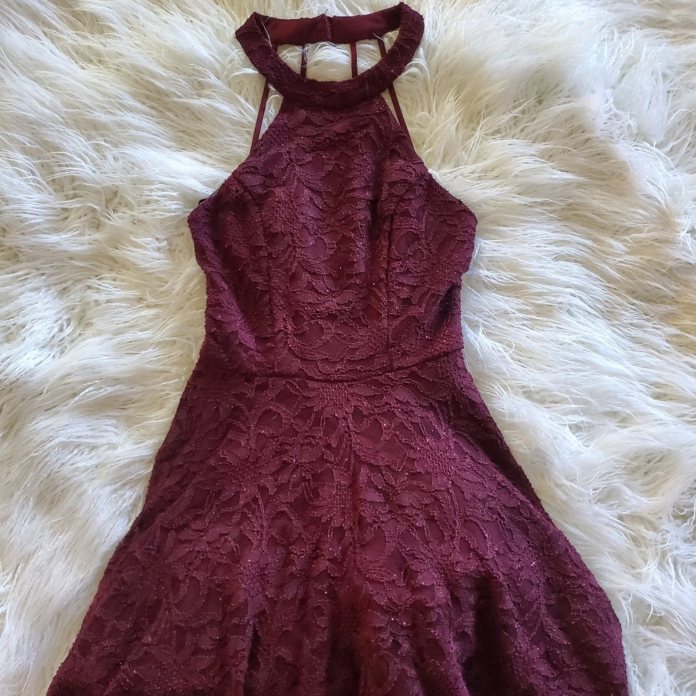 burgundy sequins party dress